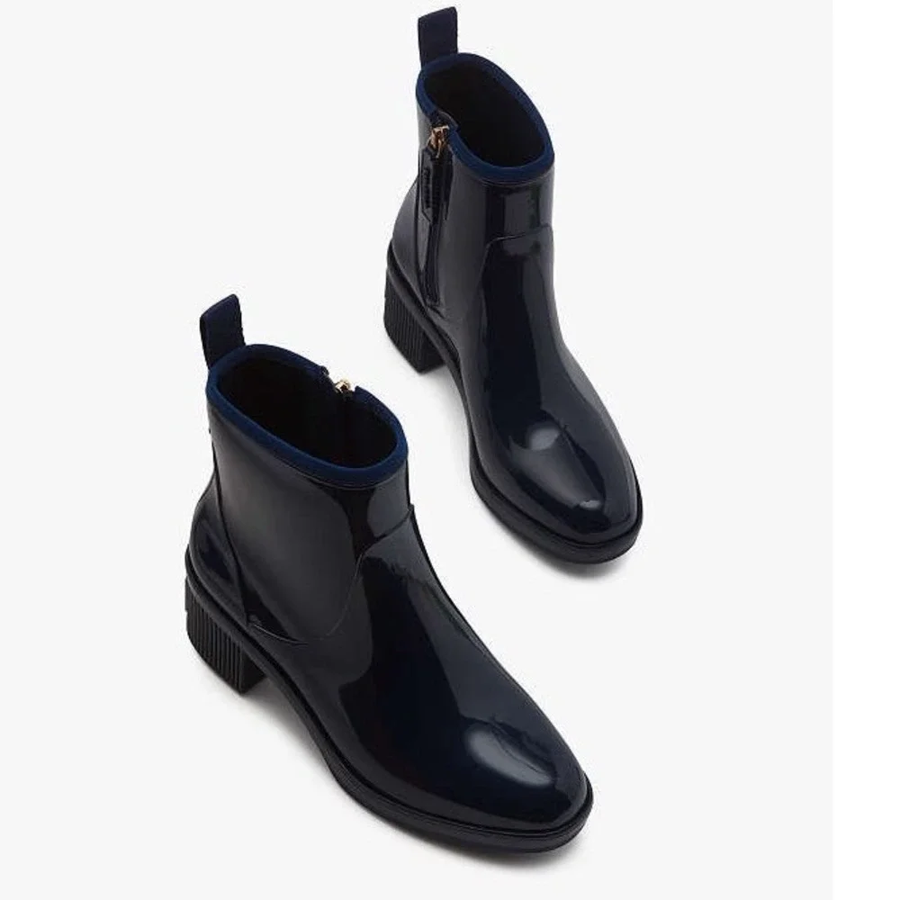 Kate Spade Puddle Rain Booties Blazer Blue PVC Rubber Ankle Boots KA300 7B NEW